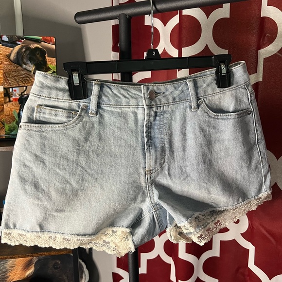 No Boundaries Pale Blue Denim Shorts with Crochet Lace Detail - Picture 1 of 4